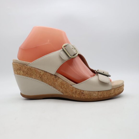 Dansko Carla Cork Wedge Leather Ivory Buckle Closure Women's Size EU 38 Open Toe - Picture 1 of 11
